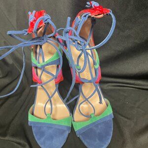Stuart Weitzman Multicolor Suede Lace-Up Heels-- Size 8.5M--Nade in Spain